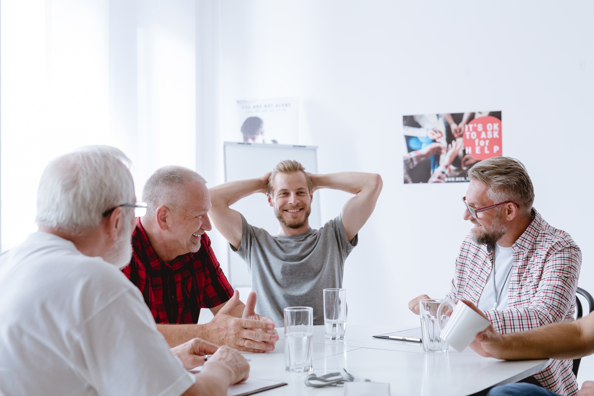 During group psychotherapy men discover their hopes, fears, losses, frustrations, and traumas